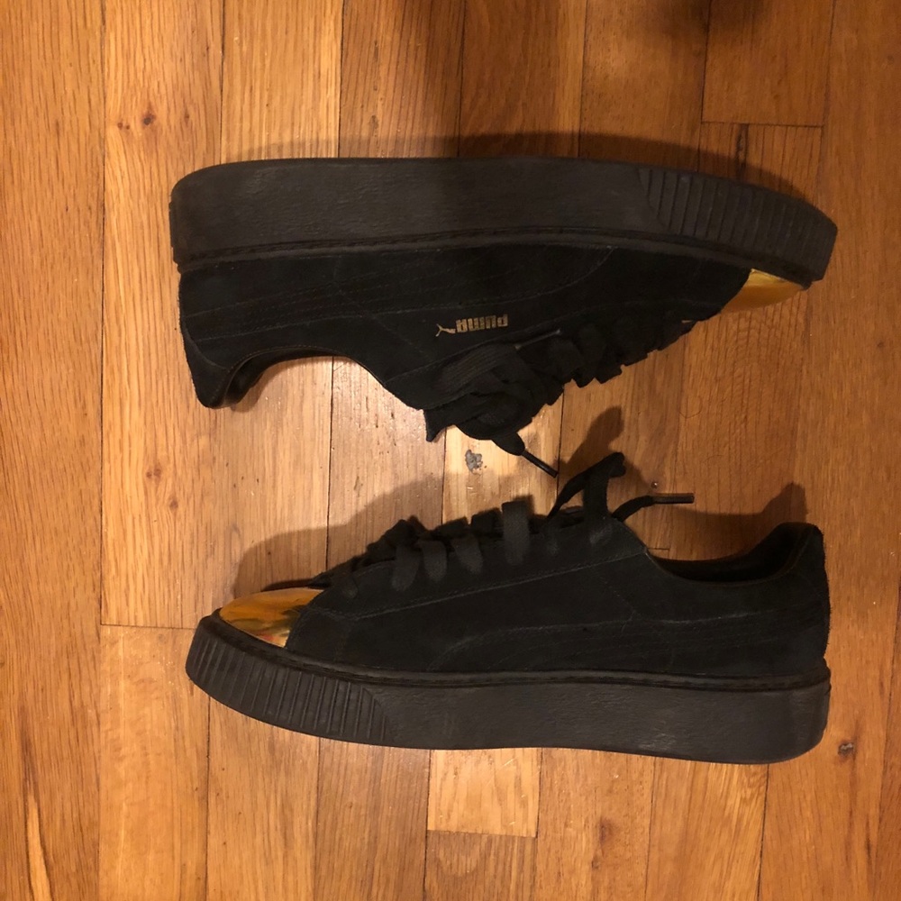 Puma high platform shoes with Gold toe box